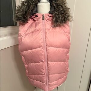 The North Face Light Pink Vest with Faux Fur Trim